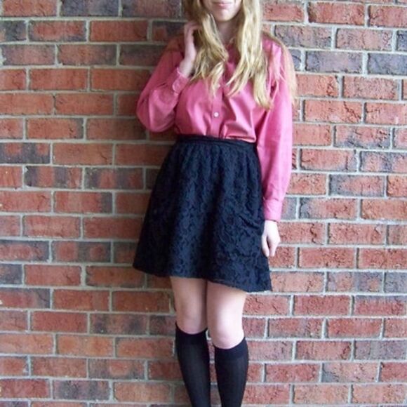 Kimchi Blue | Black Lined Lace Pocket Skirt | 2 - Picture 4 of 14